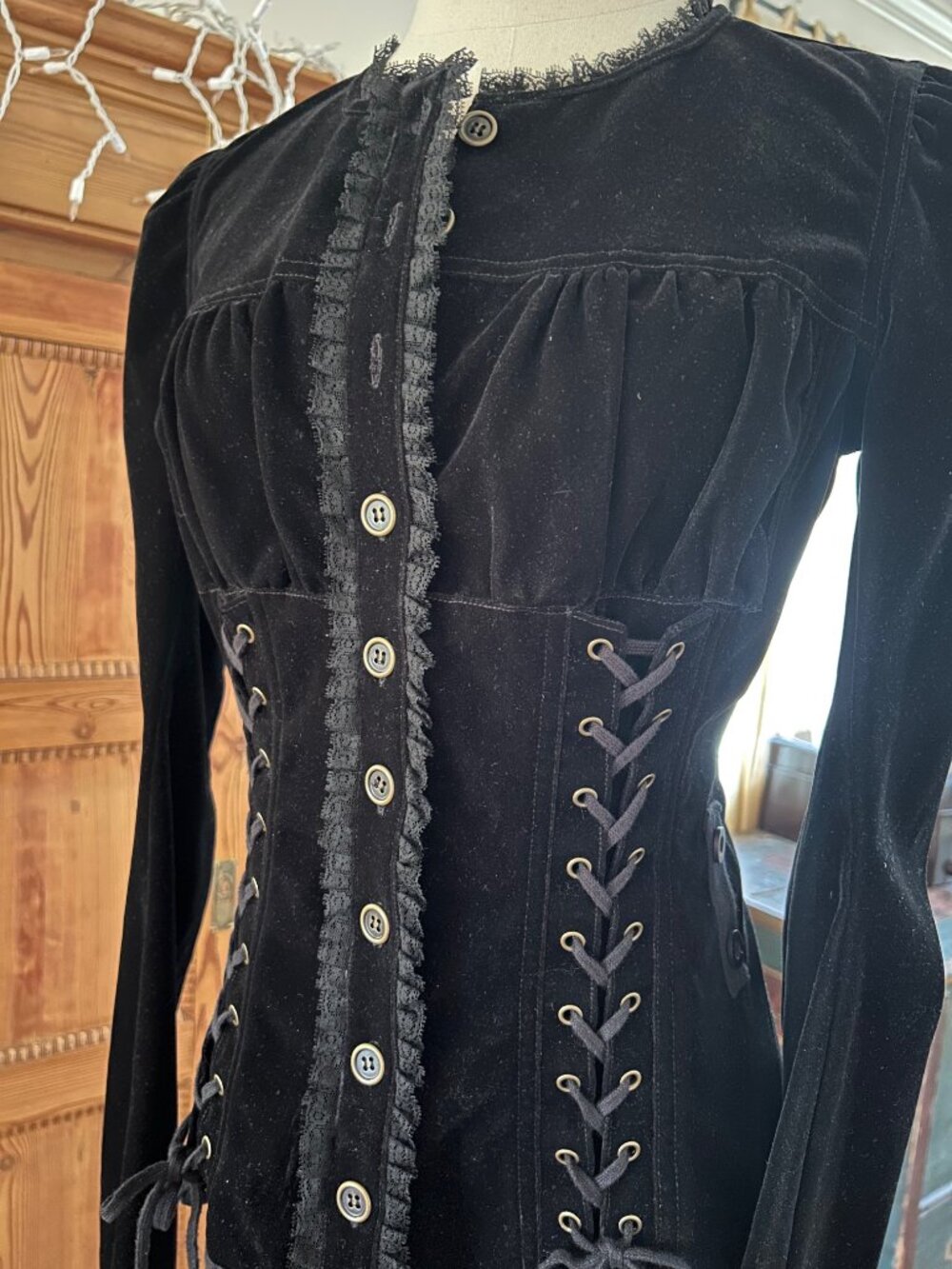 ***SOLD***Vintage Betsey Johnson Button Corset Velvet Blouse/Jacket - Picture 7 of 13